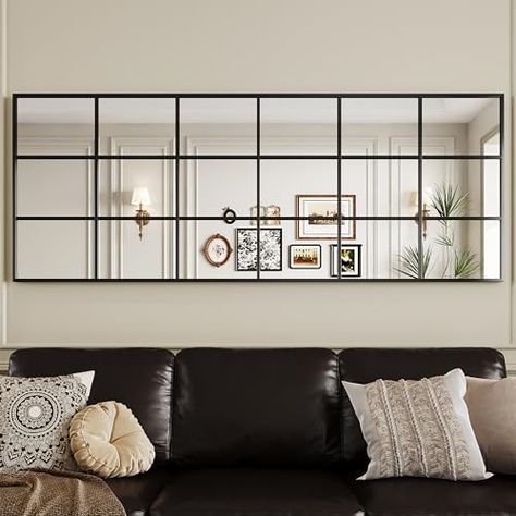 Suidia Full Length Mirror, Rectangular Floor Mirror, 23" x 65" Wall Mirror Window Decorative Mirrors, Wall Decor Mirror Black Wall-Mounted Mirrors for Bedroom, Living Room, Entryway, No Stand Living Room Wall With Mirror Ideas, Pane Window Mirror, Horizontal Window Mirror, Mirror Wall Living Room Small Spaces, Wall Mirror Ideas Living Room Decor, Window Mirror Wall Decor Living Room, Living Room Wall Mirror Decor Ideas, Living Room Mirror Above Couch, Mirrors In Living Room Ideas