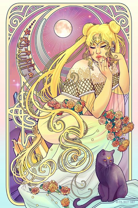 Tumblr Art Nouveau Disney, Mucha Art, Art Nouveau Pattern, Ppg And Rrb, Princess Serenity, Maori Art, Sailor Moon Art, Moon Crystal, Cover Paper