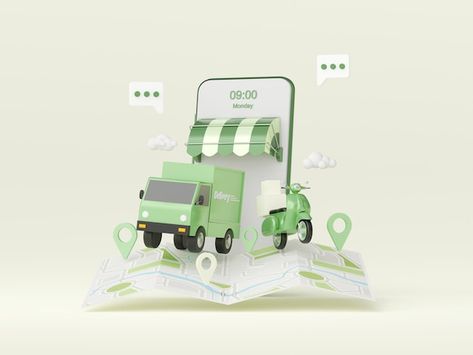 Delivery 3d Illustration, Delivery Truck Illustration, Bank Poster, Car Delivery, Delivery Pictures, 3d Blender, Delivery Truck, Tshirt Design Men, Green Theme