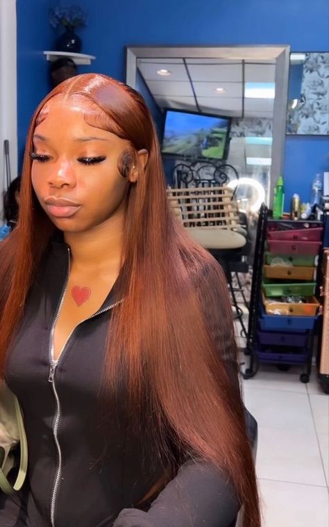 Middle Part Wig Color, Cajun Spice Wig, Brown Buss Down Middle Part, Colored Wigs Black Women, Fall Color Wigs For Black Women, Ginger Lace Front Wigs Black Women, Auburn Lace Front Wig, The Life I Want, Wig Installs