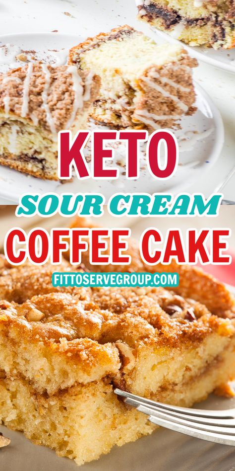 slices of keto sour cream coffee cake with a generous streusel topping sliced and ready to enjoy on white plates Low Carb Coffee Cake, Keto Coffee Cake, Low Carb Coffee, Brownie Ideas, Keto Cupcakes, Streusel Coffee Cake, Low Carb Cake, Sour Cream Coffee Cake, Keto Breads