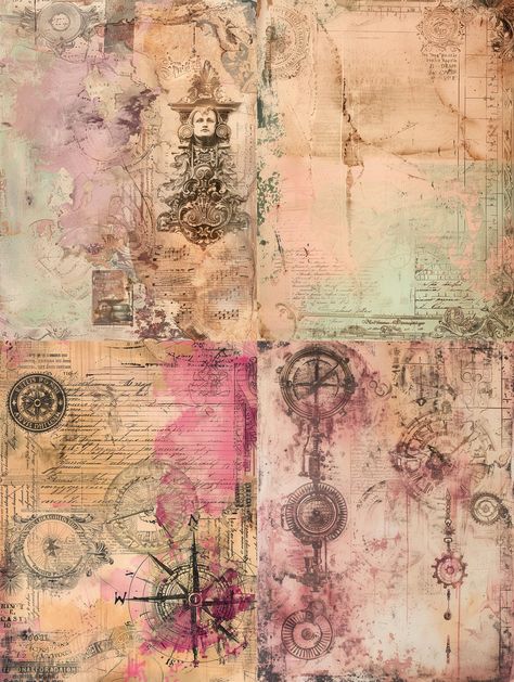 Background Design in Steampunk Style.  Printed on rice paper. Soft Steampunk Aesthetic, Steam Punk Background, Steampunk Colour Palette, Pink Steampunk Aesthetic, Steampunk Aesthetic Wallpaper, Steampunk Texture, Victorian Steampunk Aesthetic, Steam Punk Aesthetic, Steampunk Concept