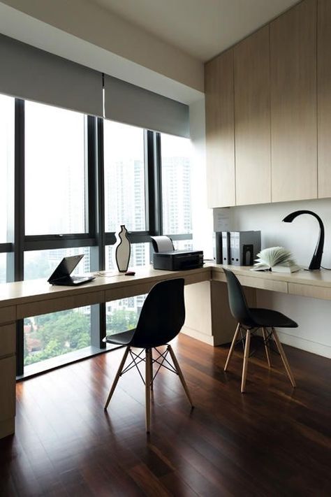 NARROW DESK FACING OUT THE WINDOW Office Desk Designs, Study Table Designs, Minimalist Home Office, Study Room Design, Study Rooms, Modern Home Office, Desk Design, Home Office Design, Design Case