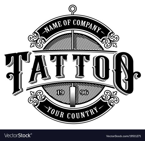 Vintage tattoo studio emblem 4 for white Vector Image Black, Tattoo Shop Logo, Tattoo Logo, Vintage Tattoo, Shop Logo, Tattoo Shop, Tattoo Studio, Logo Design, White