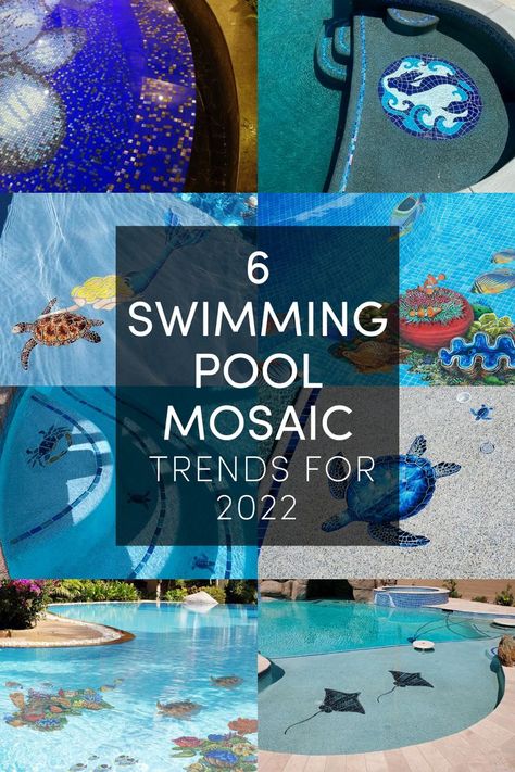 Today, there are a wide range of mosaics available for any part of your home or outdoor space. They add a unique, artistic feature to your home that represents you and your style. By far, the most common installation of mosaics is in a pool or spa. But with so many options, where do you start? We’ve compiled a list of the six most popular pool mosaic trends of 2022 to help you in your search! Swimming Pool Mosaic Ideas, Mosaic Pool Tile Design, Pool Mosaic Design, Pool Mosaic Ideas, Mosaic Pool Design, Mosaic Tile Pool, Recreational Pond, Pool Tile Ideas, Pool Mosaic Tiles