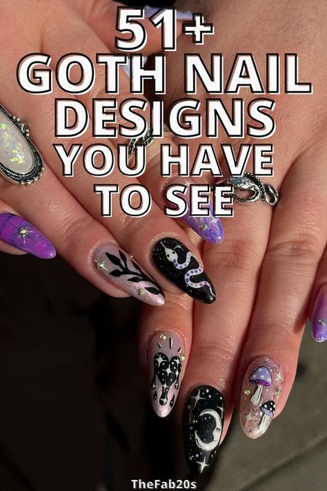 Nail Art Gothic Simple, Modern Goth Nails, Acrylic Nails Coffin Short Gothic, Fall Nails Witchy, Gothic Manicure Ideas, Nail Art Designs Goth, Matte Witchy Nails, Punk Goth Nails, Dark Nail Designs Gothic Short