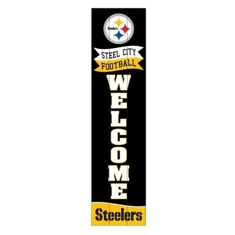 47" Porch Leaner Welcome Wall Sign, Pittsburgh Steelers - Bed Bath & Beyond - 37622901 Pittsburgh Steelers Crafts, Here We Go Steelers, Steelers Gear, Welcome Wall, Go Steelers, Fan Sign, Fire Ring, Steelers Fan, Fan Signs