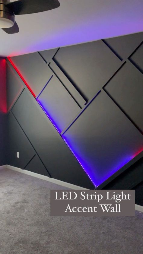 Teenage Boys Bedroom Led Lights, Accent Wall Led Lights, Boys Room Lights, Led Bedroom Lights Ideas, Led Light Accent Wall, Led Boys Bedroom, Tenageers Room Boy Ideas, Kids Gaming Bedroom Ideas Boys, Teenage Boys Bedroom Ideas Led Lights