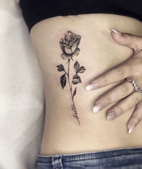 Rose Tattoo Female, Women Rose Tattoo, Rose Tattoo With Initials, Side Rose Tattoo, This Too Shall Pass Rose Tattoo, Ella Rose Tattoo, Rose Tribute Tattoos, Rose Tattoo Ideas Female, Sternum Rose Tattoo