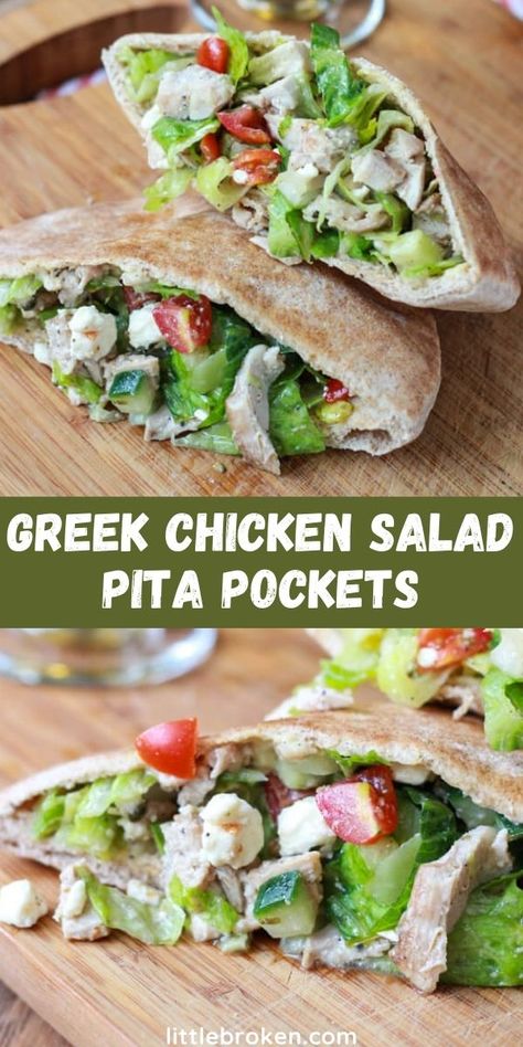 Essen, Chicken Salad Pita, Chicken Pita Pockets, Chicken Pita Recipes, Greek Chicken Pita, Pita Pocket Recipes, Greek Pita, Pita Wrap, Pita Recipes