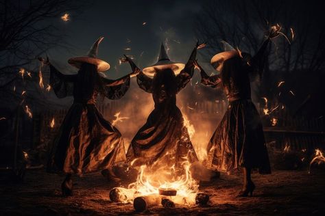 Bonfire dancing night adult. AI generated Image by rawpixel. | free image by rawpixel.com / Pitcha Benrohman Witches Around Fire, Witch Bonfire, Bonfire Dance Aesthetic, Bonfire Night Illustration, Witch Burning, Witches Dancing Around Fire Painting, Fire Witch, Witches Dance, About Halloween