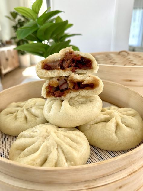 Steamed Chinese BBQ Pork Buns (Char Siu Bao 叉燒包) Chinese Bbq Pork Buns, Cha Siu Bao, Bbq Pork Buns, Char Sui, Char Siu Bao, Siu Bao, Steamed Pork Buns, Vietnamese Pork, Char Siu Pork