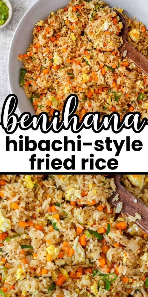 Hibachi restaurant-style fried rice is a classic side dish that is incredibly easy to make at home. This Benihana copycat recipe comes together in under 20 minutes and is completely customizable with endless add-in options! Fried Rice Benihana, Hibachi Rice, Hibachi Fried Rice, Fried Rice Seasoning, Japanese Fried Rice, Hibachi Restaurant, Hibachi Recipes, Wok Recipes, Fried Rice Recipe Easy