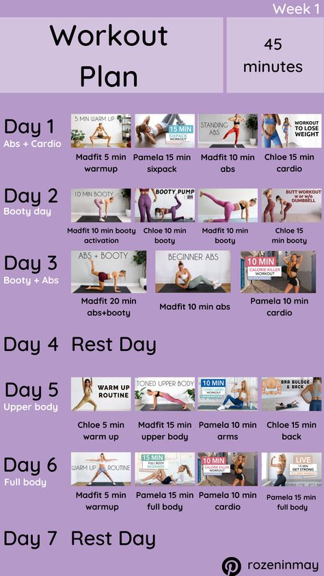 1 Week Workout Plan At Home, Workout Plan Videos, Workout Schedule Youtube, Weekly Yoga Plan, Workout Schedule With Pictures, Madfit Workout Calendar, Weekly Pilates Routine, Weekly Exercise Plan For Beginners, Madfit Workout Plan