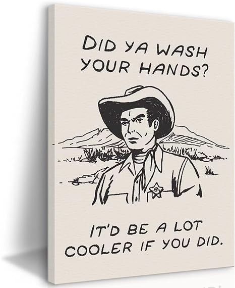 Amazon.com: Framed Retro Black and White Cowboy Kitchen Wall Art Did You Wash Your Hands Canvas Prints Cute Bathroom Humor Pictures Trendy Decor Posters Paintings Western Home Wall Decor (16x24in Framed): Posters & Prints Cowboy Kitchen, Cowboy Bathroom, Animal Wall Painting, Landscape Wall Painting, Humor Pictures, Cowboy Wall Art, Retro Black And White, Cute Bathroom, Fashion Wall Decor