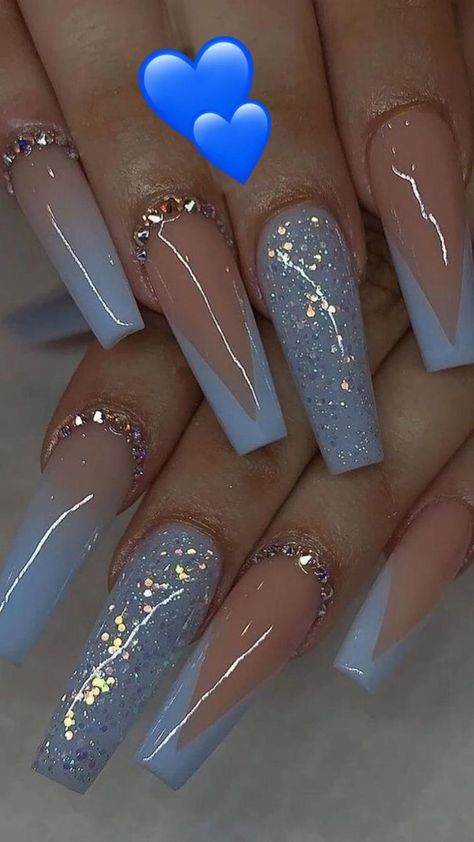 Pin on Idea Pins by you Blue And Silver Nails, White And Silver Nails, Purple Acrylic Nails, Blue Acrylic Nails, Homecoming Nails Acrylic, Long Acrylic Nails Coffin, Acrylic Nails Coffin Pink, Long Square Acrylic Nails, Acrylic Nails Coffin Short