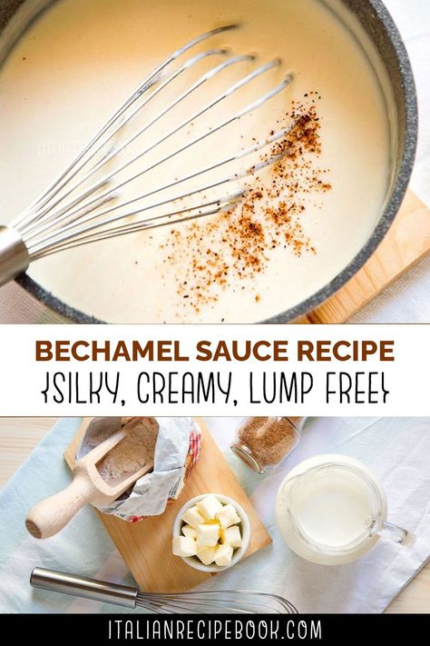 Bechamel Sacue or Salsa Besciamella is one one the basic sauces in Italian cooking. It’s also the easiest and fastest sauce to make. Check out this simple step-by-step recipe to start making your own Bechamel Sauce from scratch! Cheesy Bechamel Sauce, Pasta Bechamel Recipe, Bechamel Sauce Mac And Cheese, Beschemell Sauce, Basic Sauces, Vegan Bechamel Sauce, Bechamel Sauce Recipe, Roasted Vegetable Lasagna, Resep Pasta