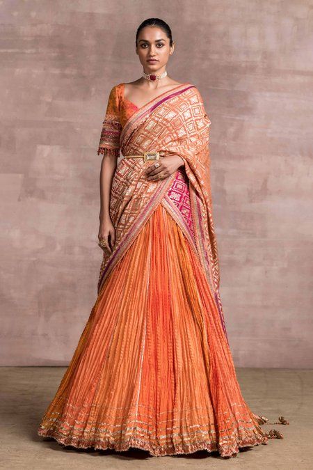 Chanderi Lehenga, Orange Lehenga, Brocade Lehenga, Designer Bridal Lehenga Choli, Half Saree Lehenga, Brocade Blouse, Designer Bridal Lehenga, Half Saree Designs, Tarun Tahiliani