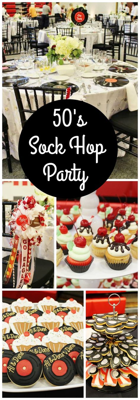 Love this 50's sock hop for a 50th anniversary party! 1950s Party Ideas, Fifties Party, 50s Sock Hop, Grease Party, 50s Theme Parties, Sock Hop Party, Unique Party Themes, Unique Party Ideas, Rock N Roll Party