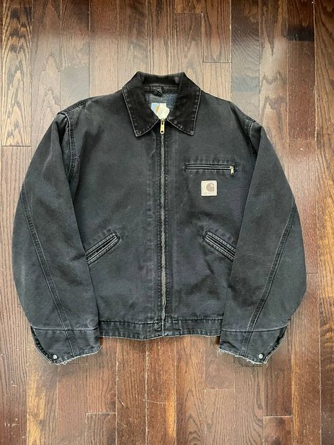 Carhartt Vintage Carhartt Detroit Jacket Distressed Faded Black 80s | Grailed Mens Style Carhartt, Carharrt Jacket Fit, Faded Carhartt Jacket, Old Carhartt Jacket, Cathartic Detroit Jacket, Black Carhartt Detroit Jacket, Vintage Detroit Jacket, Distressed Carhartt Jacket, 90s Carhartt Jacket