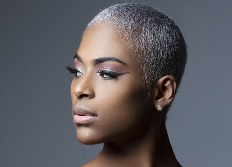 10 Bold Buzz Cuts for Fearless Black Women – HairstyleCamp Short Afro Natural Gray Hair, Extremely Short Hair For Black Women, Short Grey Hair For Black Women, Female Buzzcut Black Women, Silver Twa Natural Hair, Shaves Haircuts Women, Grey Twa Black Women, Caesar Haircut Black Women, How To Style Short Thinning Hair