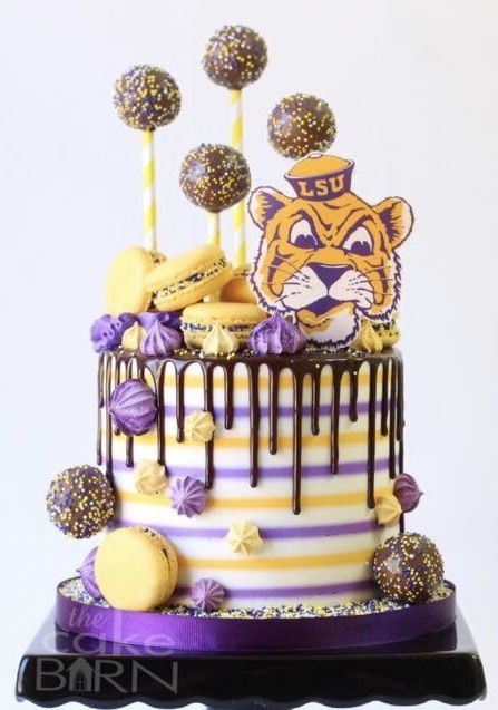 LSU Cake Lsu Cake, Chocolate Cake From Scratch, 17 Birthday Cake, Gourmet Cakes, Graduation Party Planning, Shower Desserts, 50th Birthday Cake, Cake Designs Birthday, Graduation Cakes