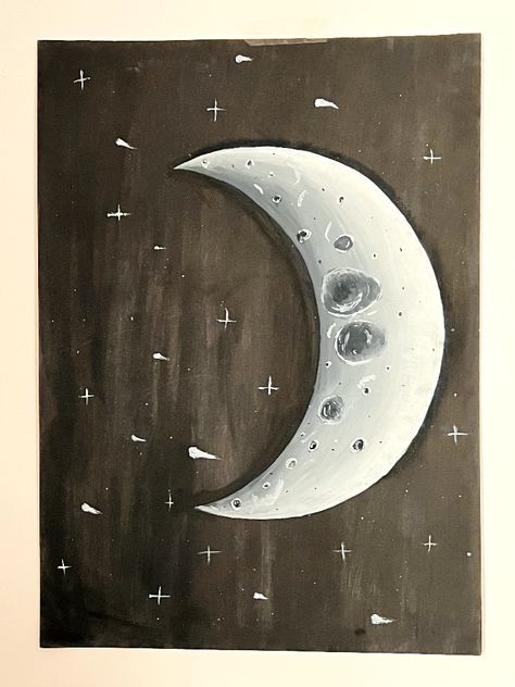 Half moon painting with acrylic color Moon Painting, Half Moon, Moon, Acrylic Painting, Art