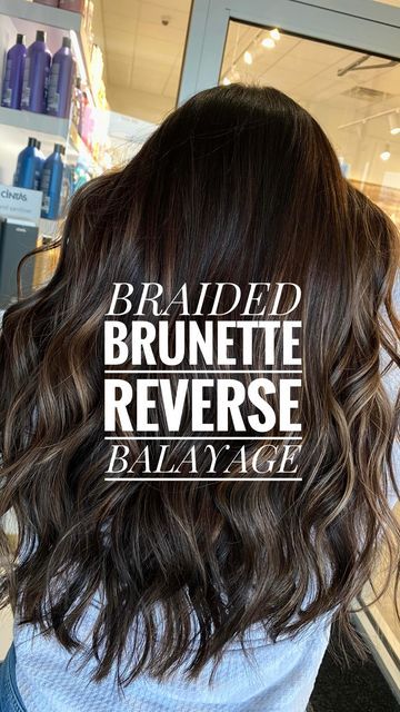 Braided Balayage Dark Hair, Reverse Brunette Balayage, Box Hair Color Ideas For Brunettes, Dark To Red Balayage, Black Reverse Balayage, Braided Baylage, Braided Reverse Balayage, Diy Brown Balayage, Braided Bayalage