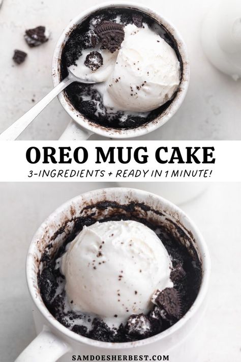 Easy Oreo Cake Recipe, Oreo Dessert Recipes Easy, Easy Oreo Cake, Oreo Mug Cake, Mug Dessert Recipes, Oreo Mug, Microwave Mug Recipes, Oreo Cookie Cake, Fast Easy Desserts