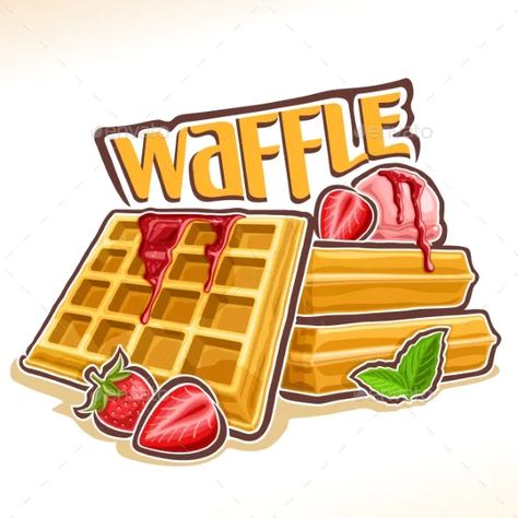 Waffles Illustration, Waffle Poster, Waffles Ideas, Diet Plate, Nut Dessert, Homemade Bakery, Honey Logo, Granola Parfait, Strawberry Breakfast