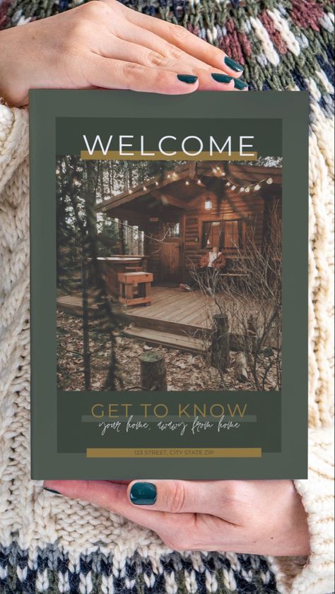 Rustic Wood Cabin, Outdoorsy Design, Cabin Airbnb, Airbnb Welcome Book Template, Wood Cabin, Airbnb Welcome Book, Airbnb Rentals, House Rules, Short Term Rental