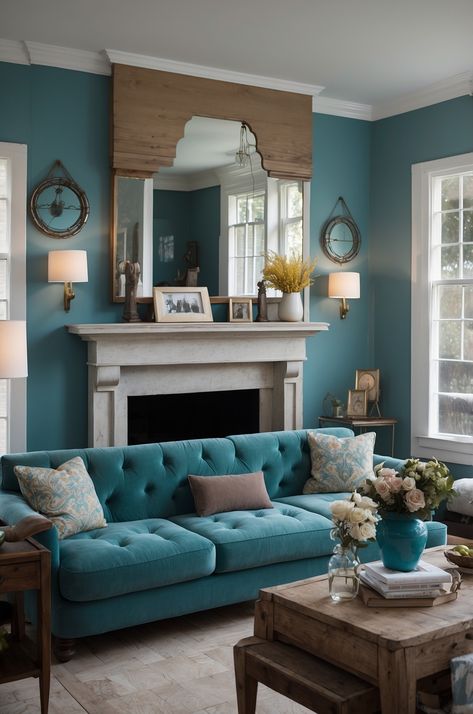 15 Perfect Teal Living Room Ideas to Transform Your Space » Comfy Ideas Red Teal Living Room, Teal Apartment Decor Living Room, Turquoise Lounge Ideas, Dark Brown And Teal Living Room, Teal Apartment Decor, Teal Interior Design Living Rooms, Dark Teal Accent Wall Living Room, Teal And Navy Living Room, Teal Wall Living Room