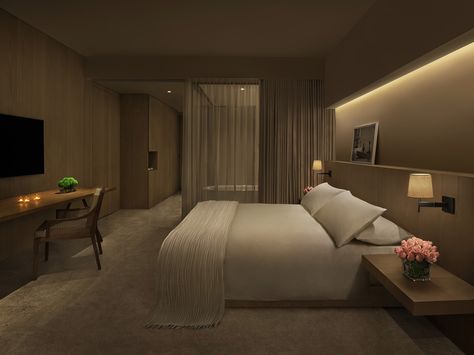 Guest Room at Night Hotel Room Interior, Edition Hotel, Luxury Hotel Room, Hotel Room Design, Hotel Booking, Aegean Sea, Bedroom Hotel, Hotel Interior, Luxury Hotels