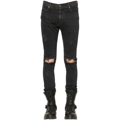 Rta Men 16.5cm Destroyed Stretch Denim Jeans (605 CAD) ❤ liked on Polyvore featuring men's fashion, men's clothing, men's jeans, pants, bottoms, men, washed black, mens super skinny jeans, mens button fly jeans and mens skinny jeans Torn Outfit, Bottoms Men, Jeans Drawing, Ripped Jeans Men, Torn Jeans, Black Ripped Jeans, Jeans Mens, Destroyed Jeans, Men's Pants