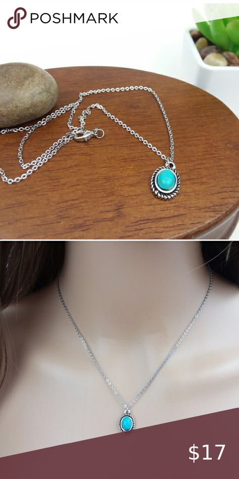 NWT Turquoise Charm Silver Tone Chain Necklace Turquoise, Chunky Turquoise Necklace, Turquoise Charm, Shop Necklaces, Lobster Clasp, Turquoise Necklace, Silver Tone, Chain Necklace, Chain