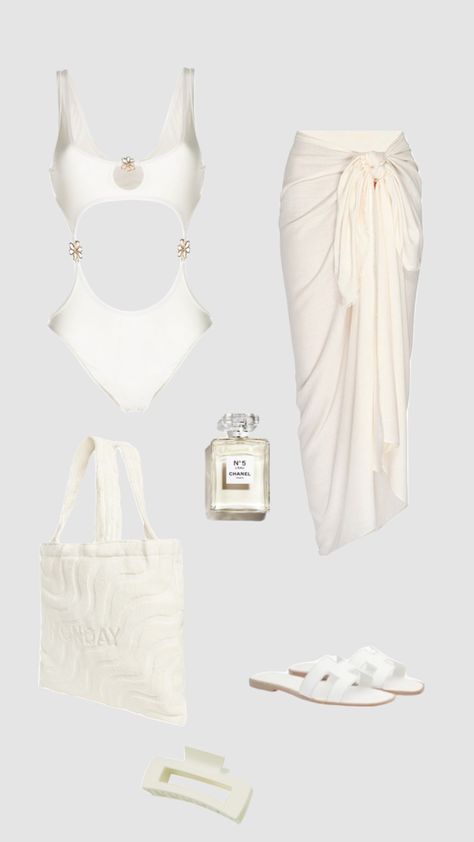 White beach outfit inspo #outfitinspo #poolday #beach #white #beauty White Pool Party Outfit, White Bathing Suit Outfit, White Swimsuit Aesthetic, Bathing Suit Outfit Ideas, White Swimsuit Outfit, Pool Outfit Ideas, Maldives Outfit, White Beach Outfit, Cancun Outfits