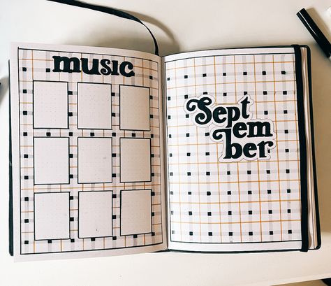 Simple Bujo Ideas, Plaid Bullet Journal Theme, Fun Bujo Spreads, September Bujo Ideas, Bullet Journal Themes 2024, Easy Bujo Themes, Unique Bullet Journal Pages, Retro Bullet Journal Theme, Journal Ideas September