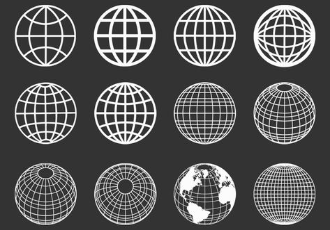 Outlined Globes Spheres Vector Set Retro Logos, Techno Poster, Gfx Design, Design Sheet, Globe Logo, Desain Editorial, Texture Graphic Design, Earth Design, Cover Art Design