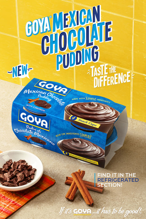 May we suggest GOYA® Mexican Chocolate Pudding to top off taco night? With its delightful cinnamon kick, you'll taste the difference! Mexican Pudding, Yummy Deserts, Creamy Pudding, Mexican Chocolate, Snack Cups, Favorite Dessert Recipes, Menu Plan, Taco Night, Cat Recipes