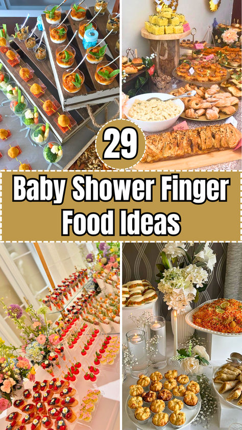 Looking for the perfect finger foods for a baby shower? Check out these 29 tasty and easy-to-make ideas! From savory bites to sweet treats, there’s something for every guest. Perfect for creating a memorable and delicious spread without the hassle. Finger Sandwich Display Ideas, Mini Serving Dishes Appetizers, Easy Food For Baby Shower Simple, Fall Boy Baby Shower Cupcakes, Easy Birthday Brunch Ideas, Cute Baby Shower Food Ideas, Work Baby Shower Food, Finger Foods For Baby Shower Girl, Jungle Theme Baby Shower Ideas Food