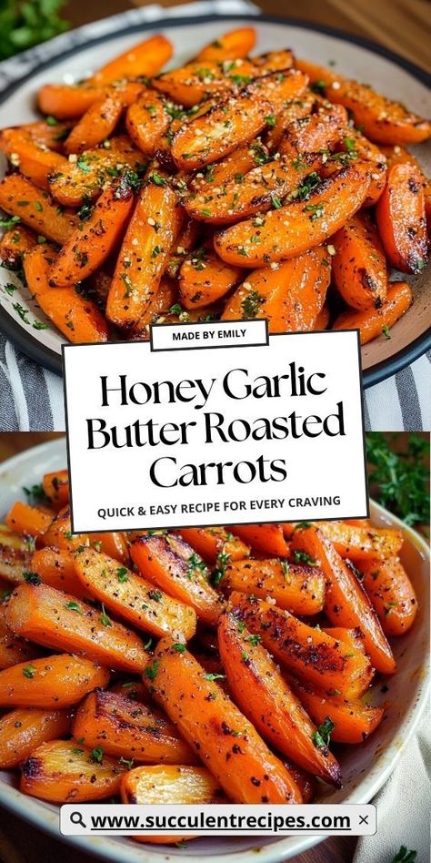 Delight in these Honey Garlic Butter Roasted Carrots, perfectly caramelized and bursting with flavor! This easy recipe transforms simple carrots into a deliciously sweet and savory side dish for any meal. Butter Roasted Carrots, Carrot Recipes Side Dishes, Thanksgiving Veggies, Carrots Side Dish, Stuffing Recipes For Thanksgiving, Recovery Food, Roasted Vegetable Recipes, Thanksgiving Recipes Side Dishes, Carrot Recipes