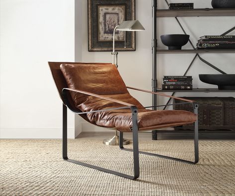 Steel Lounge Chair, Enclosed Porch, Curved Chair, Chaise Metal, Leather Accent Chair, Leather Lounge Chair, Acme Furniture, Leather Lounge, Barrel Chair