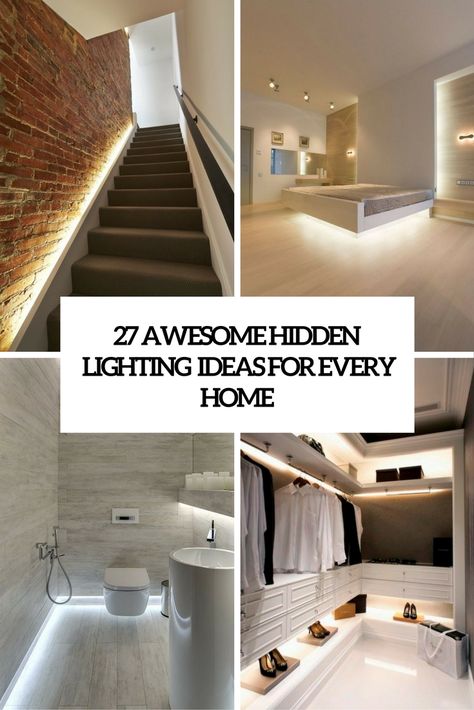 awesome hidden lighting ideas for every home cover Modern Bedroom Lights Ceiling, Lighting Ideas For Basement, Concealed Lighting Ideas, Ceiling Ambient Lighting, Led Lights In Hallway, House Interior Lighting Ideas, Indirect Bedroom Lighting, Closet Ceiling Lighting Ideas, Diy Hallway Lighting Ideas