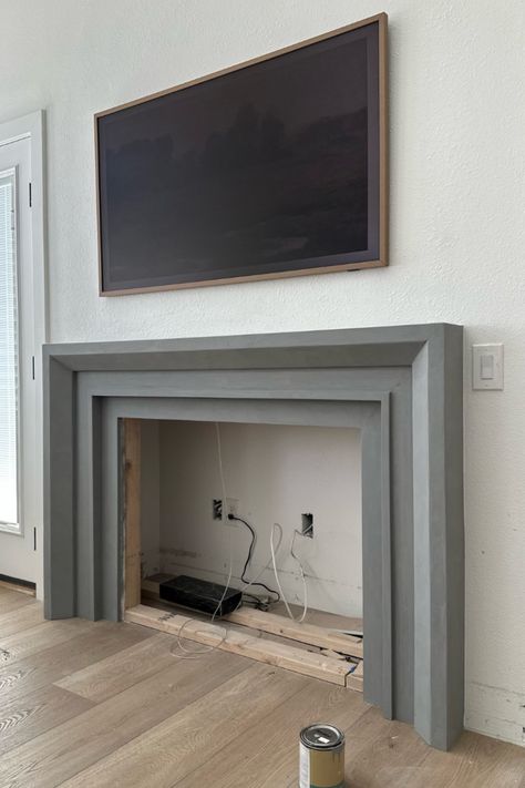 Electric Fireplace Diy, Fireplace Upgrade, Angela Rose Home, Electric Fireplace Surround, Diy Fireplace Mantle, Wood Fireplace Surrounds, Fireplace Feature Wall, Modern Electric Fireplace, Angela Rose