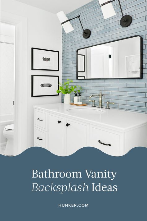 Backsplash Bathroom Sink, Tile Backsplash Bathroom Vanity, Bathroom Vanity Backsplash, Traditional Bathroom Tile, Fully Tiled Bathroom, Vanity Backsplash, Tile Accent Wall, Tile Backsplash Bathroom, Subway Tiles Bathroom