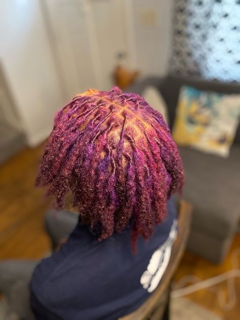 Purple Dyed Locs, Black And Purple Locs, Purple Locs Men, Purple And Blonde Locs, Light Purple Locs, Purple Dreads Men, Pink And Purple Locs, Dark Purple Locs, Magenta Locs