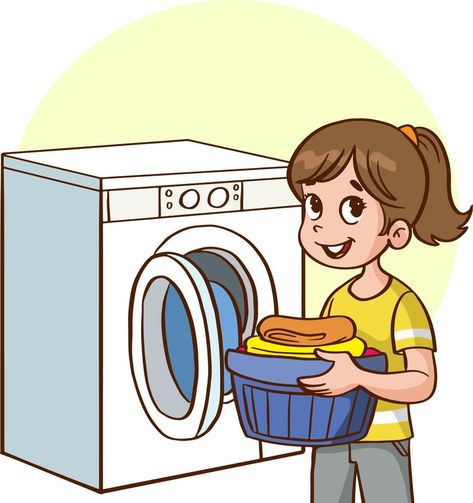 Washing Clothes Drawing, Washing Machine Drawing, Language Pictures, Save Water Drawing, Cleaning Cartoon, Cartoon Mom, Story Drawing, Daily Cartoon, Preschool Activities Toddler