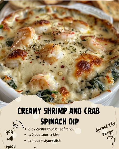 Seafood Spinach Dip, Crab Spinach Dip, Anti Inflamatory, Cooked Shrimp, Creamy Shrimp, Sour Cream Recipes, Spinach Dip, How To Cook Shrimp, Melted Cheese