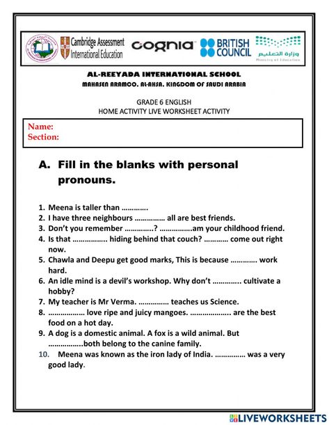 Kinds Of Pronouns Worksheet, Kinds Of Pronouns, Pronouns Worksheet, Personal Pronouns, Teaching English Grammar, English As A Second Language (esl), Grade 6, English As A Second Language, Forgot My Password