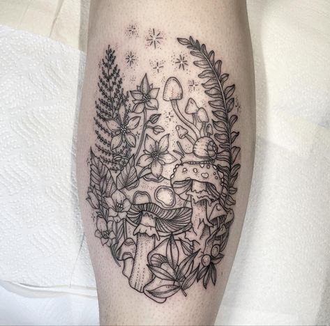 Dainty Flower Half Sleeve, Whimsical Forrest Tattoo, Witches Garden Tattoo, Mystical Garden Tattoo, Mystical Floral Tattoo, Enchanted Garden Tattoo, Fairy Scene Tattoo, Fairy Forest Tattoo Sleeve, Mystical Tattoos For Women Leg